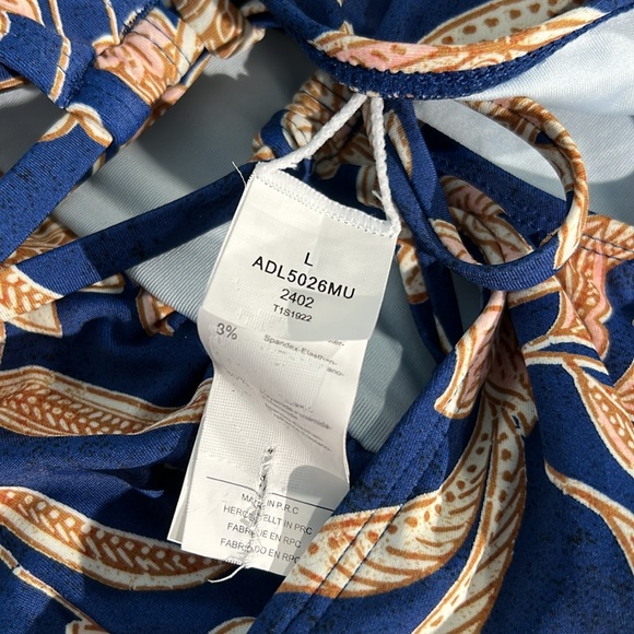 NIP CUPSHE Blue Floral One Piece Swimsuit High Neck Tummy Control Swimwear Sz:L - Picture 9 of 11